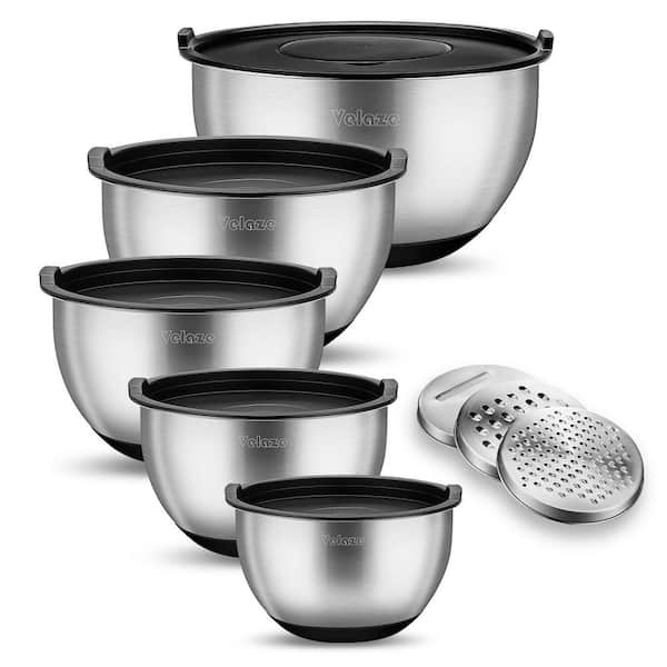 33.8 fl. oz. 50.5 fl. oz. 67.5 fl. oz. 101.5 fl. oz. 169 fl. oz. Silver Stainless Steel Salad Bowl Set of 5 Mixing Bowls