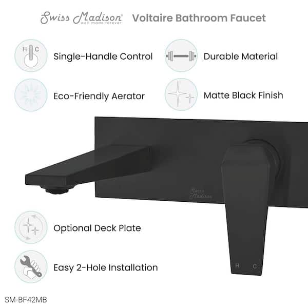 Voltaire Single-Handle Wall Mount Bathroom Faucet in Matte Black