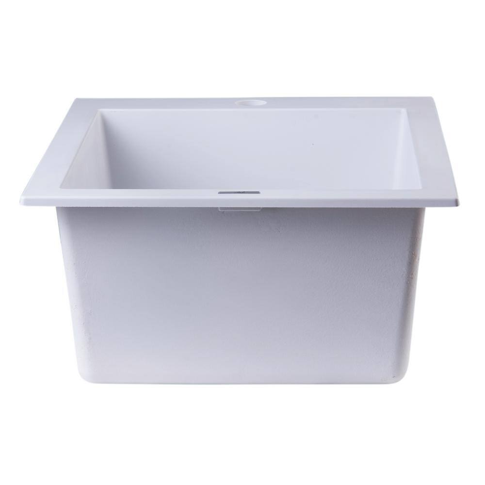 19.88'' White Granite Single Bowl Drop-In Kitchen Sink