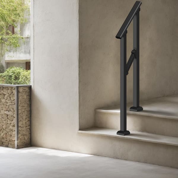 Handrails for Outdoor Steps 1-2 Step Hand Rail Kit Transitional Carbon Steel Railings Black 36.2 in. H x 3.3 in. W