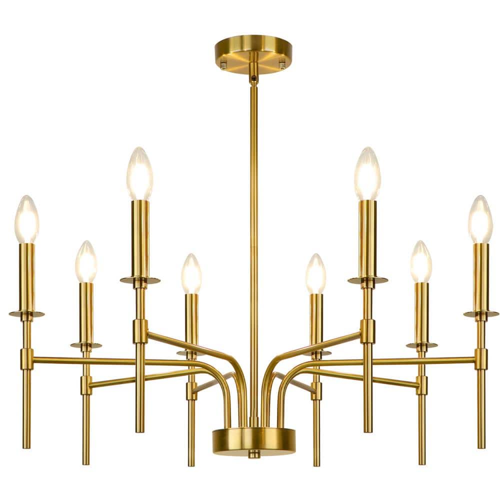 8-Light Modern Gold Farmhouse Classic Candle Chandelier Light Fixture for D