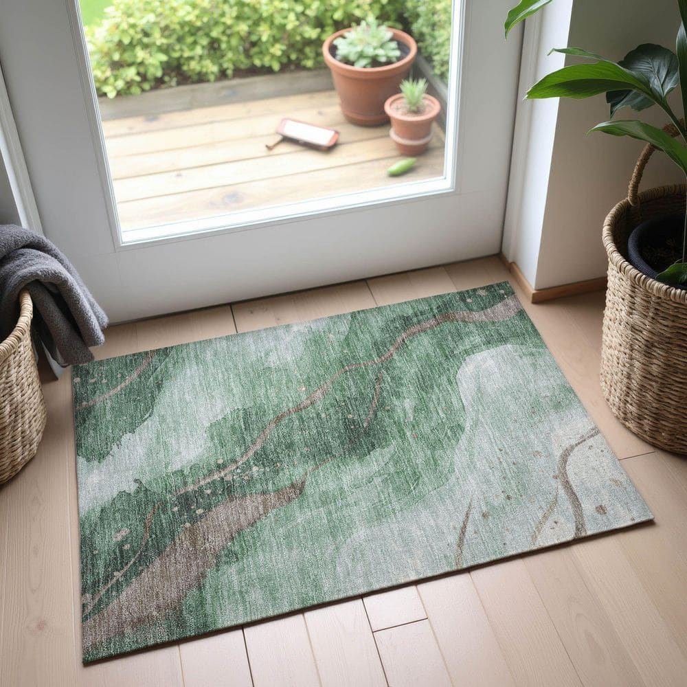 Mayfield Premium Machine Washable Abstract AMF1529 Green 2 ft. x 3 ft. Area Rug price history on PriceWatchPro