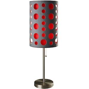 33 in. Grey and Red Stainless Steel High Modern Retro Table Lamp