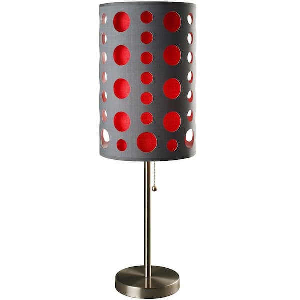 ORE International 33 in. Grey and Red Stainless Steel High Modern Retro Table Lamp