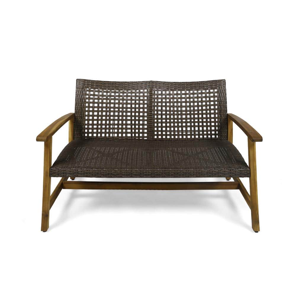 Mix Mocha Natural Stained Wicker and Wood Outdoor Loveseat