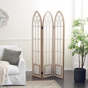 6 ft. White 3-Panel Hinged Foldable Arched Partition Room Divider Screen with Window Pane Details