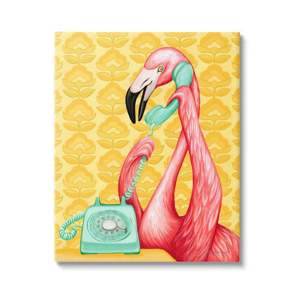 The Stupell Home Decor Collection Flamingo Calling Telephone Groovy