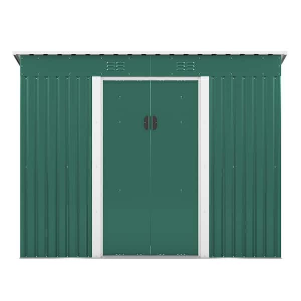 Tenleaf 9.1 ft. W x 4.2 ft. D Green Metal Tool Shed with Lockable Doors Vents (38.22 sq. ft.)