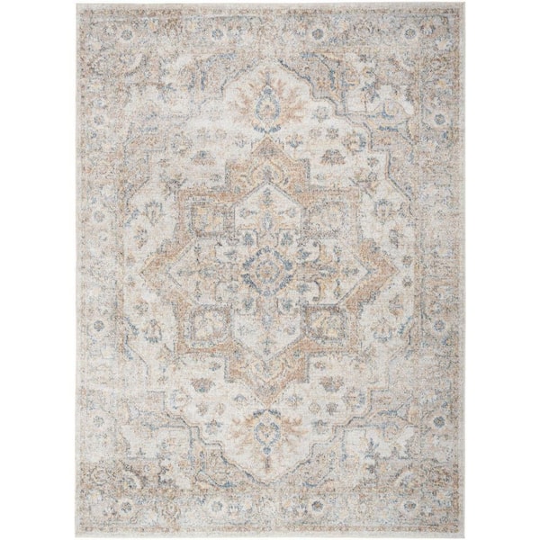 Nourison Astra Machine Washable Silver Grey 4 ft. x 6 ft. Distressed Traditional Area Rug
