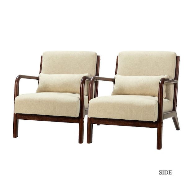 JAYDEN CREATION Andrew Linen Upholstery with Dark Brown Base Arm Chair (Set of 2)