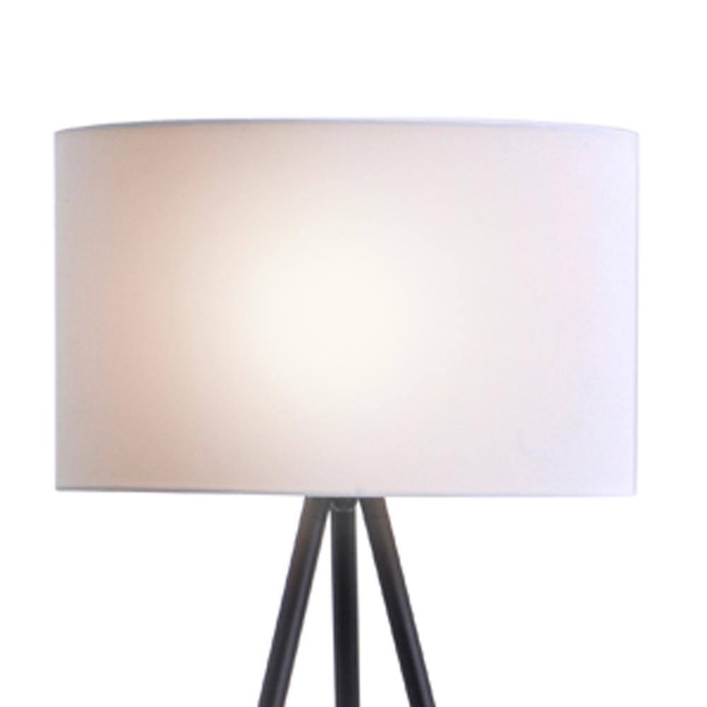 Black Metal Tripod Floor Lamp with White Linen Shade