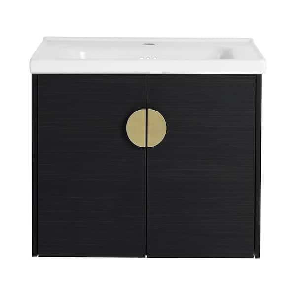 Xspracer Victoria 24 in. W x 19 in. D x 21 in. H Floating Single Sink Bath Vanity with Ceramic in White and Cabinet in Black Top