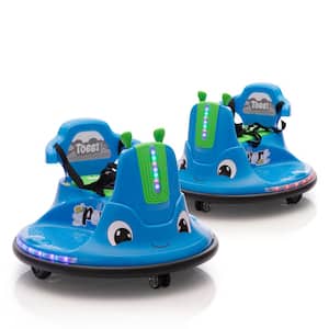 12-Volt Kids Electric Bumper Car Ride on Vehicle with Remote Control and Music, Blue (2-Pack)