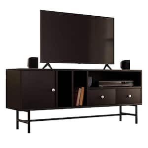 Rochester Modern Rectangular TV Stand with Enclosed Storage and Powder Coated Iron Legs, Ebony