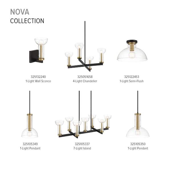 Designers Fountain - Nova 5 in. 1-Light Matte Black Modern Wall Sconce with Clear Seedy Glass Shade and Brushed Gold Accent