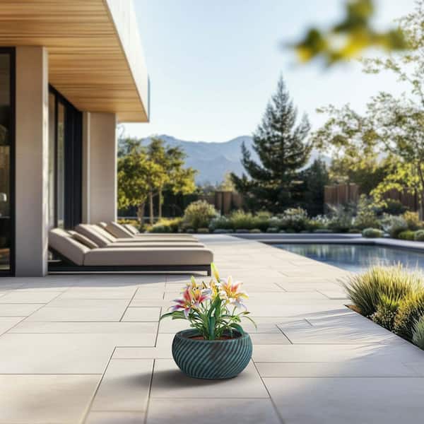 12.5 in. Medium Blue Patina(Enhanced Interior) Concrete Round Planter / Pot with Drainage Holes