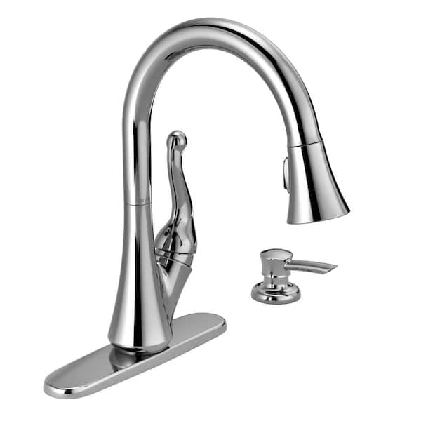 Delta Talbott Single-Handle Pull-Down Sprayer Kitchen Faucet with Soap Dispenser in Polished Chrome