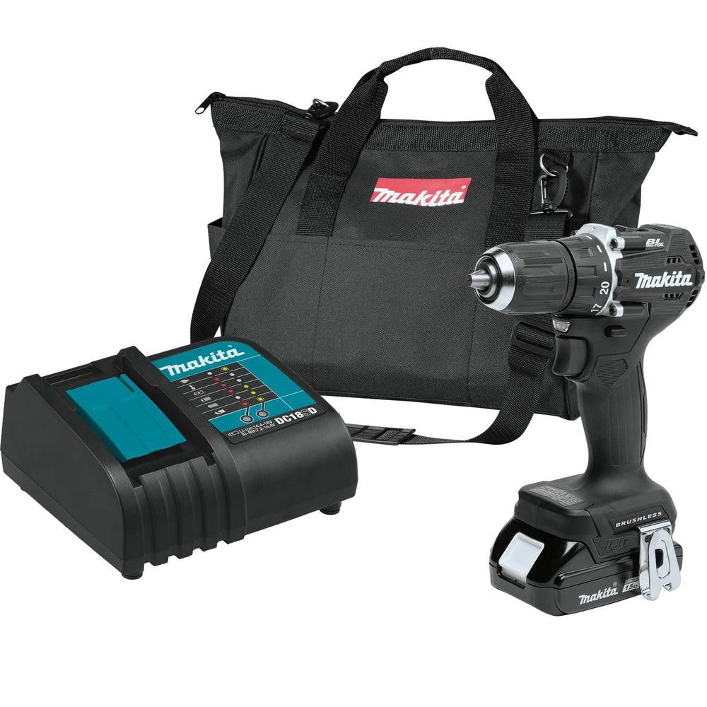Makita 1.5 Ah 18V LXT Lithium-Ion Compact Cordless 1/2 in. Variable Speed  Driver Drill Kit with Tool Bag XFD10SY - The Home Depot
