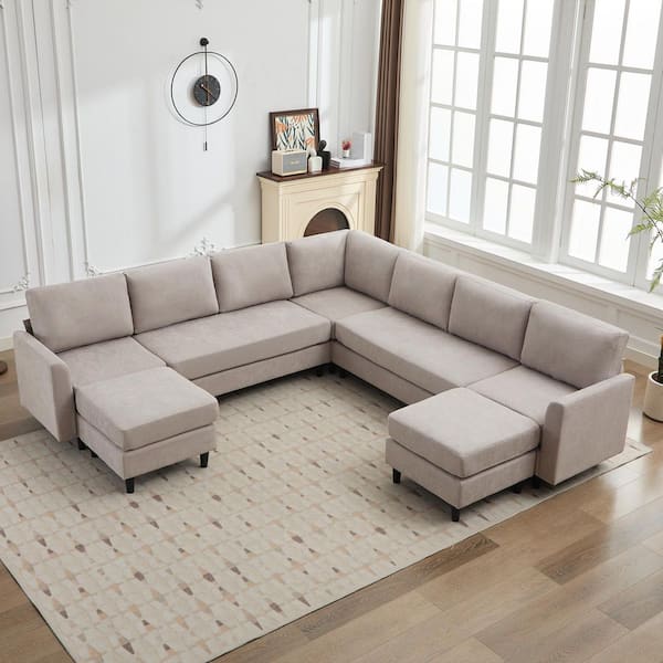 Jearey 107.3 in. Width Convertible Large U-Shaped Corner Shaped Sofa Couch, Large 9-Seater Sofa with 2 Ottomans in Gray