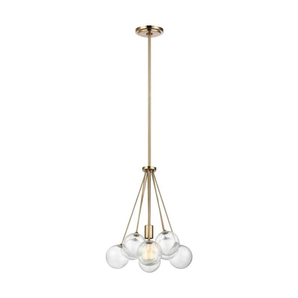 Generation Lighting Bronzeville 1-Light Satin Brass Pendant with Seeded Glass Globes