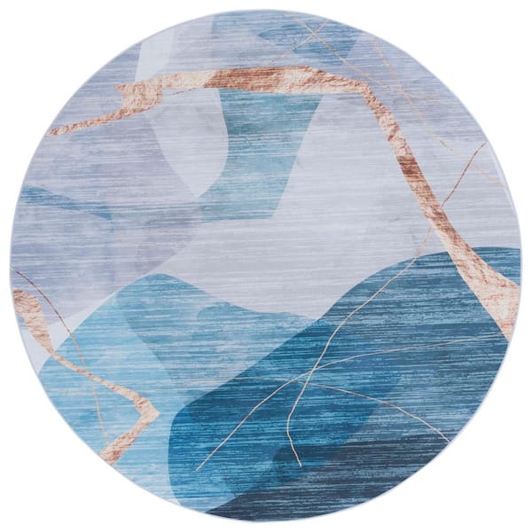 SAFAVIEH Tacoma Blue/Gold 6 ft. x 6 ft. Machine Washable Striped Abstract Round Area Rug
