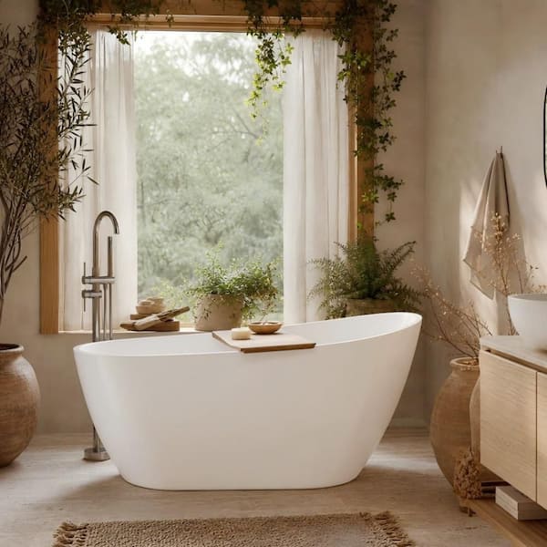 Comfy 59 in. x 30.71 in. Soaking Bathtub with Drain in Glossy White Freestanding 100% Pure Virgin Acrylic Bathtub