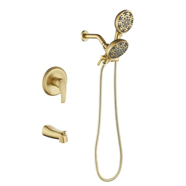 Single Handle 6-Spray Tub and Shower Faucet 2.5 GPM in Brushed Gold Valve Included