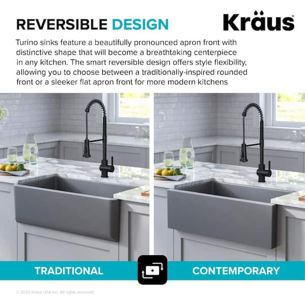 Turino™ 33'' W Solid Core Fireclay Dual-Mount Workstation Drop-In /  Undermount Single Bowl Kitchen Sink in Gloss White or Matte Grey by KRAUS