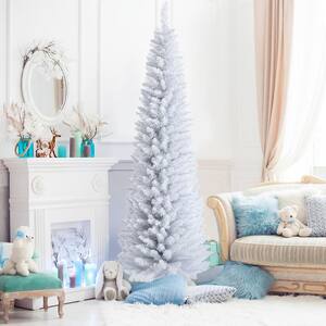 7 ft. Un-Lit Slim Artificial Christmas Tree Pencil with Metal Stand White