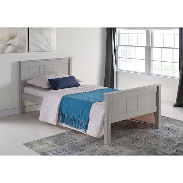 Alaterre Furniture Harmony Twin Wood Platform Bed, Gray Finish, Sturdy Pine with Wide Plank Headboard and Footboard for Youth Bedroom