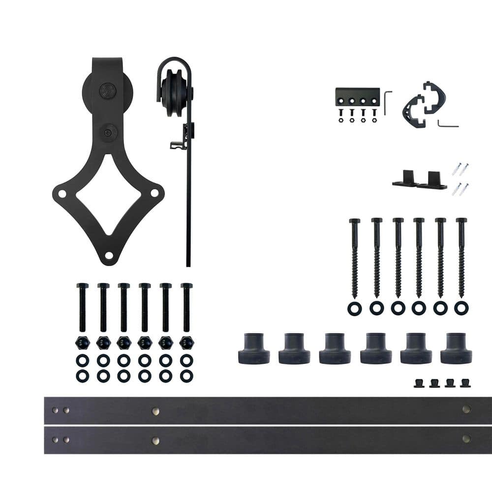 9 ft./108 in. Black Rustic Non-Bypass Sliding Barn Door Hardware Kit Diamond Design Roller for Single Door price history on PriceWatchPro