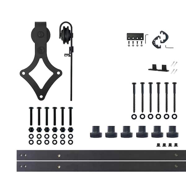 9 ft./108 in. Black Rustic Non-Bypass Sliding Barn Door Hardware Kit Diamond Design Roller for Single Door