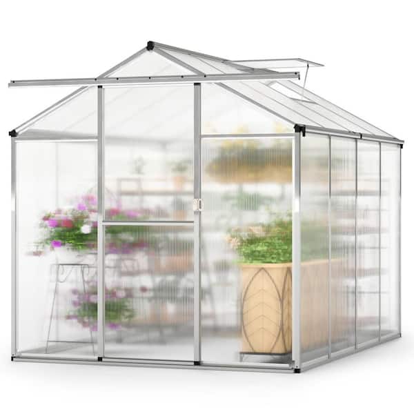 6 x 8 FT Greenhouse for Outdoors Large Walk-in Green House w/ Rain Gutters