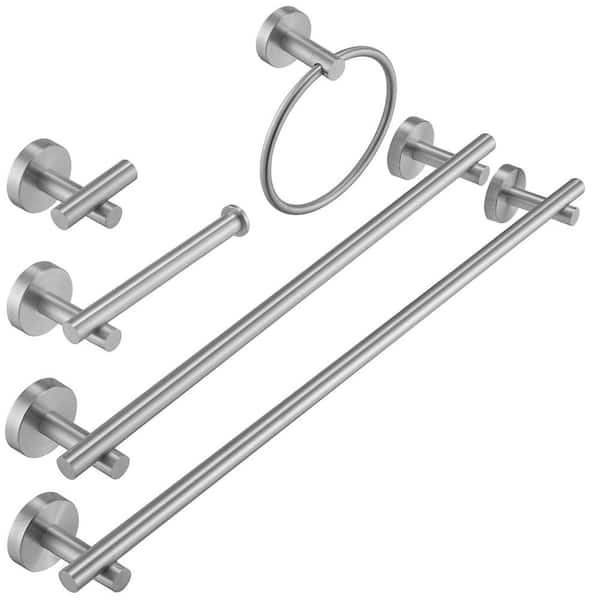 BWE 5-Piece Modern Bath Hardware Set with Towel Ring Toilet Paper Holder Towel Hook Towel Bar Wall Mount in Brushed Nickel