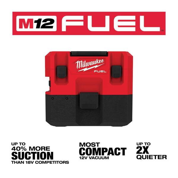 Milwaukee M12 FUEL 12-Volt Lithium-Ion Cordless 1.6 Gal. Wet/Dry Vacuumw/AIR-TIP 1-1/4 in. - 2-1/2 in. Flexible Crevice Tool