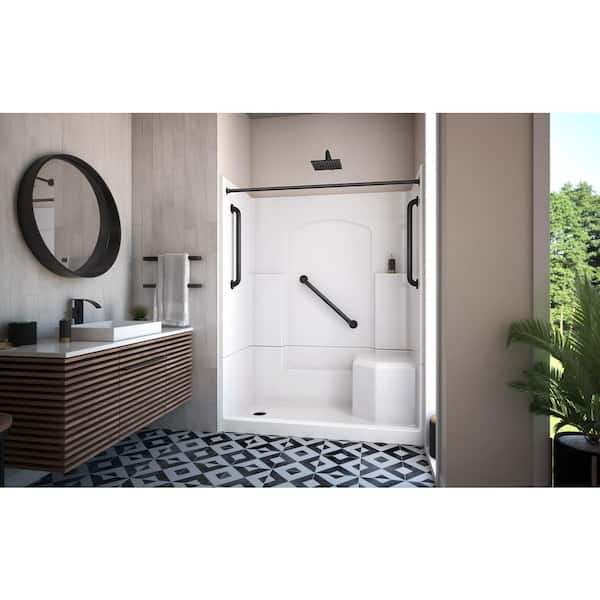 Accessible Living Alliance Plus 32 in. W x 77.5 in. H Framed Sliding Curtain Rod Shower Door LH Drain, Matte Black