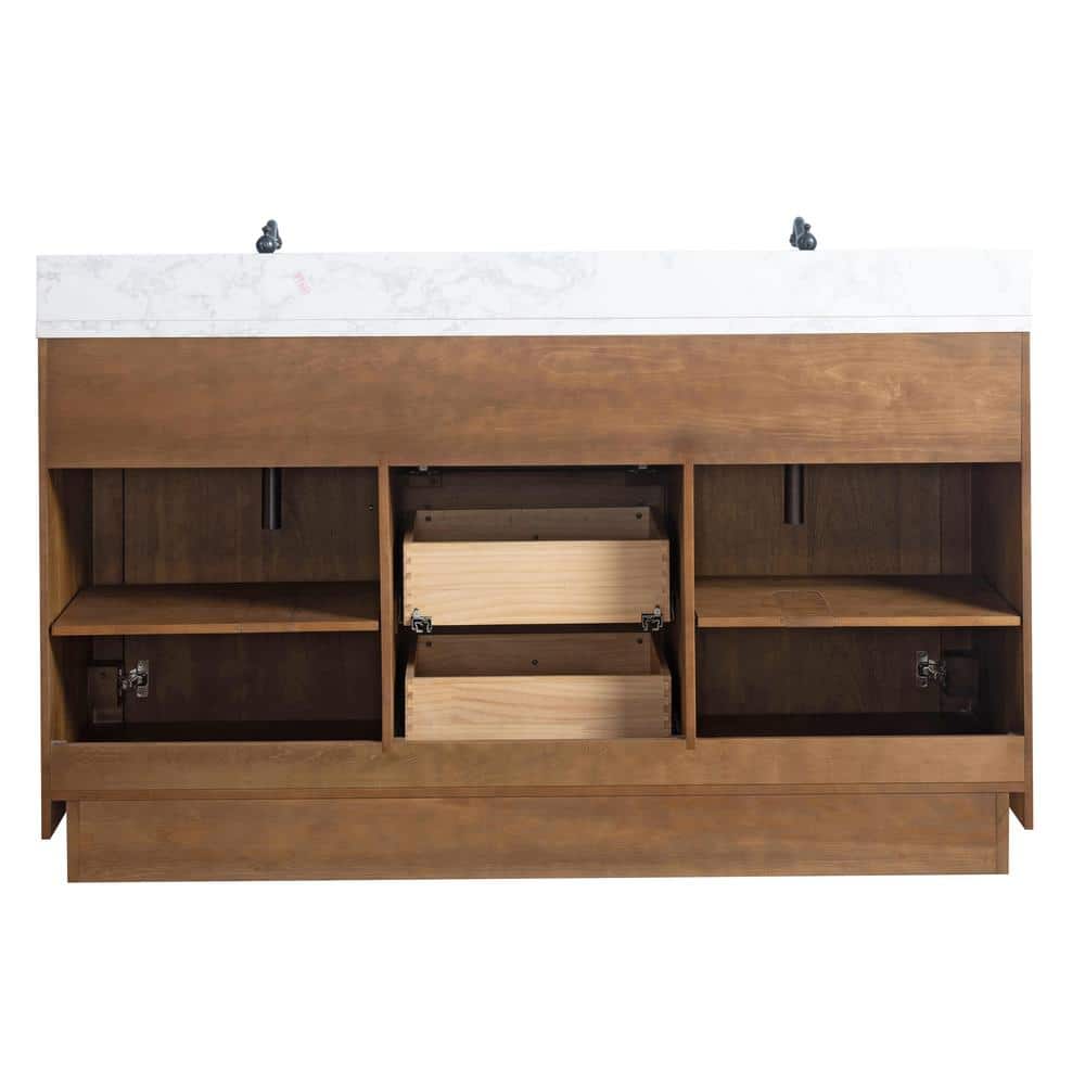 60" Double Sink Bathroom Vanity with Arabescato White Marble Top