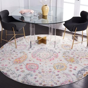 Madison Grey/Gold 7 ft. x 7 ft. Floral Geometric Paisley Round Area Rug