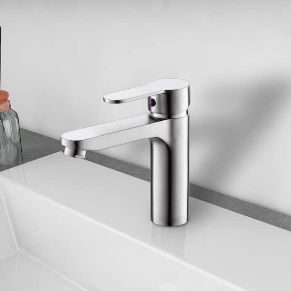 Single-Handle Single-Hole Bathroom Faucet in Brushed Nickel