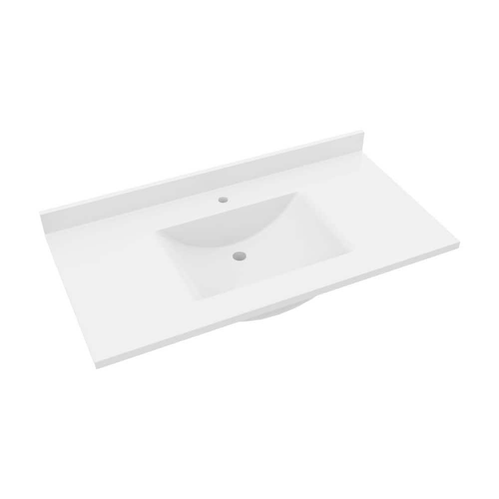 White Engineered Solid Surface Single Sink Bathroom Vanity Top
