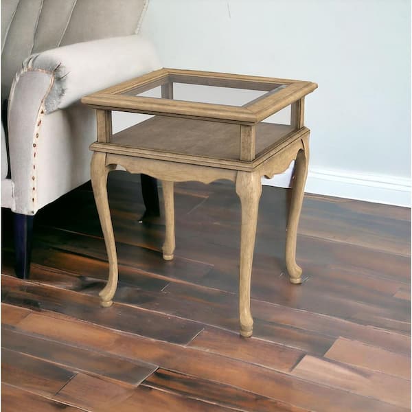 HomeRoots 18 in. Beige Rectangle Glass End Table