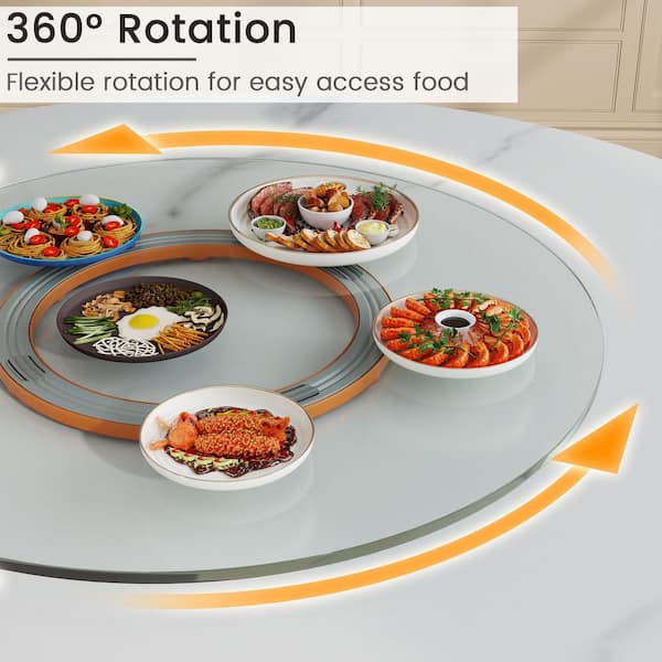 23.6 in. Round Sintered Stone Kitchen Lazy Susan Turntable for Dining Table Top in Tempered Glass