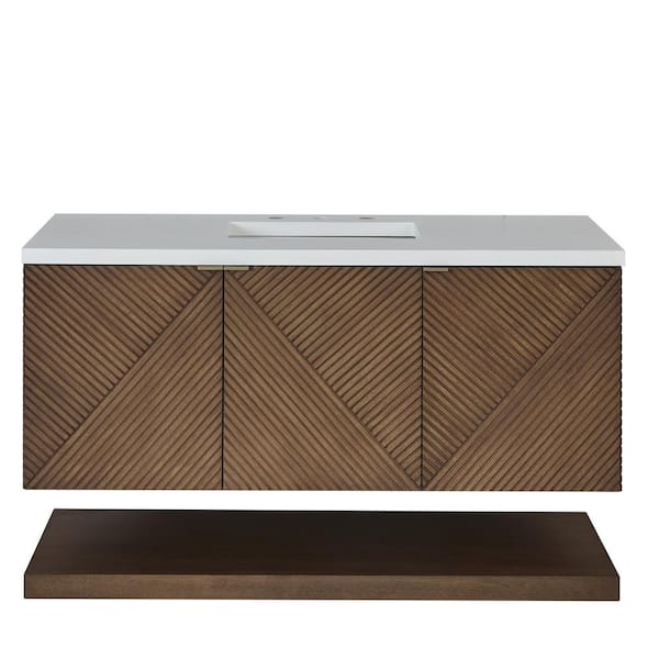 James Martin Vanities Marcello 48.0 in. W x 23.5 in. D x 37.18 in. H Single Bathroom Vanity Chestnut and White Zeus Quartz Top