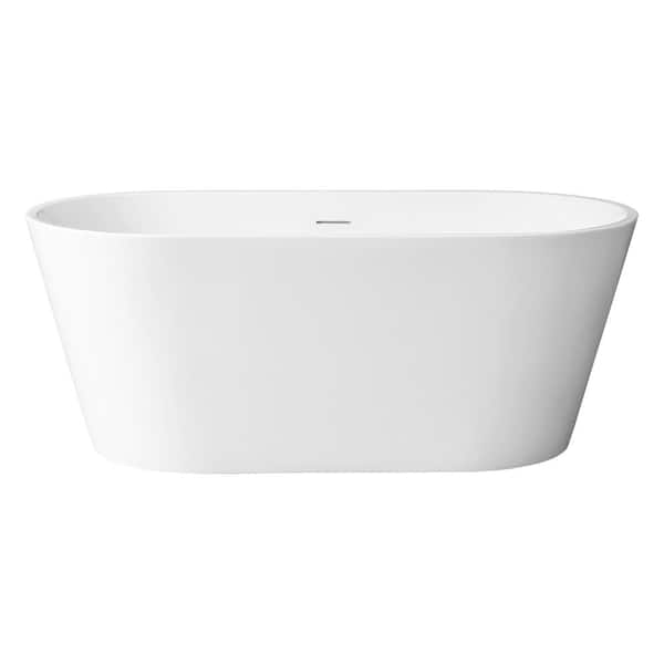 WOODBRIDGE Coli 59 in. x 29 in. Solid Surface Flat Bottom Soaking Bathtub in Matte White with 2 Drain Covers