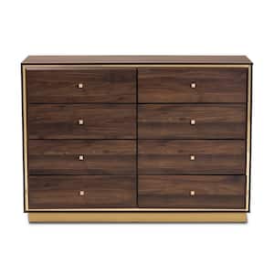 Cormac 8-Drawer Walnut Brown and Gold Dresser 33.5 in. H x 47.2 in. W x 15.7 in. D