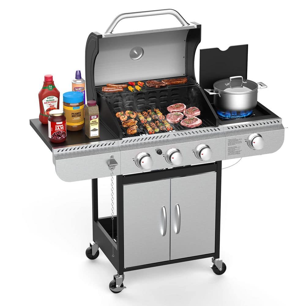 3 Burner Black & Stainless Steel Liquid Propane Gas Grill with Side Burner price history on PriceWatchPro