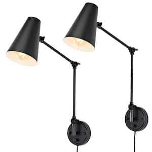 Black Swing Arm Wall Lamp, Modern Adjustable Wall Mounted Sconce (Set of 2)