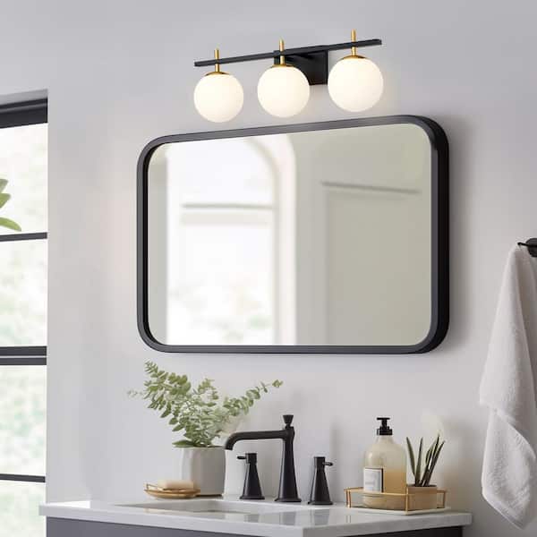 24 in. 3-Light Black Bathroom Vanity Light with Globe Shades