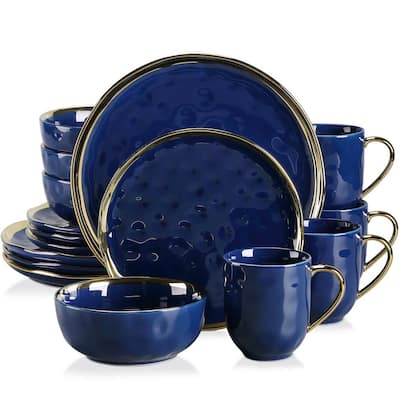 Sweet 16-Piece Dark Blue Glod Penh Porcelain Dinnerware Set (Service for 4)