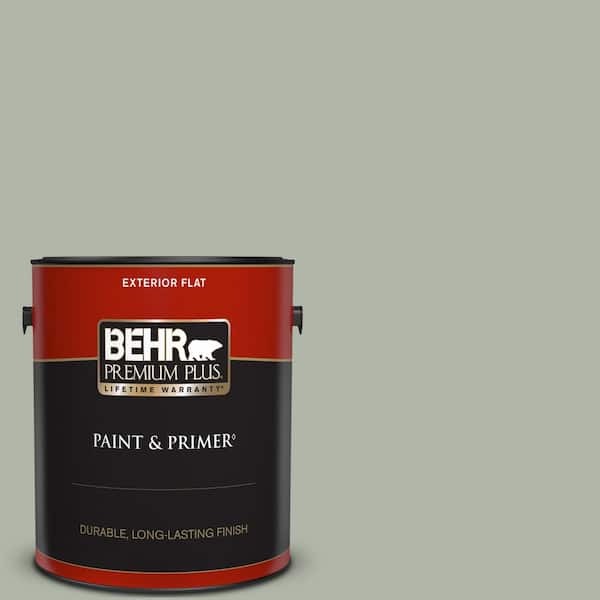 BEHR PREMIUM PLUS 1 gal. #ICC-56 Green Tea Flat Exterior Paint & Primer